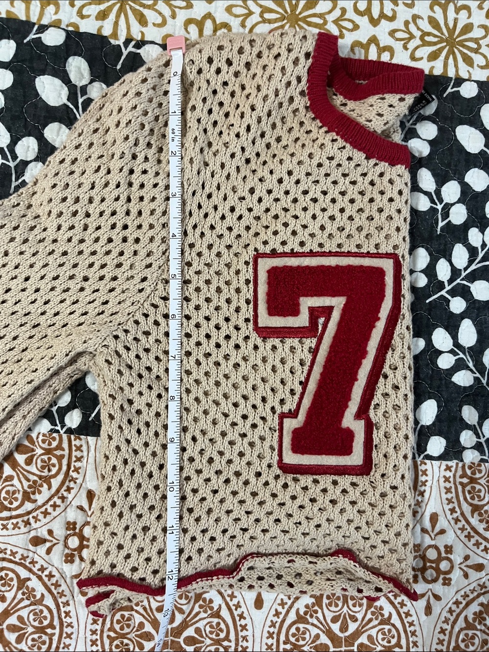 Forever 21 Cream Crochet Crop Top with Red Trim and 76 Patch - Picture 8 of 8